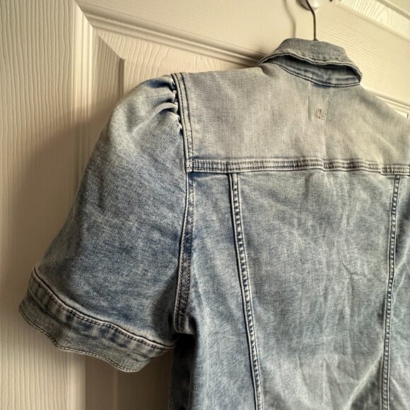 Wash Lab Women's Medium Denim Jean Jacket Short Puff Sleeve Light Wash Button Up - Picture 4 of 12